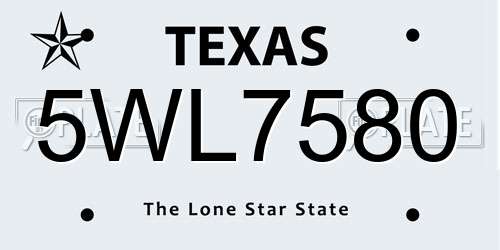 5WL7580 Texas License Plate