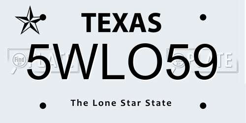 5WLO59 Texas License Plate