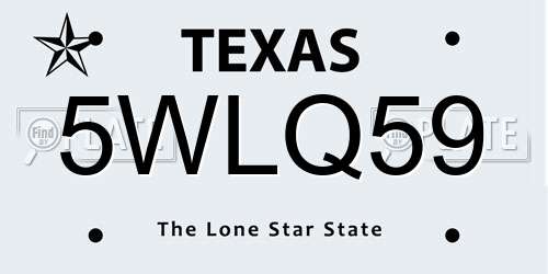 5WLQ59 Texas License Plate