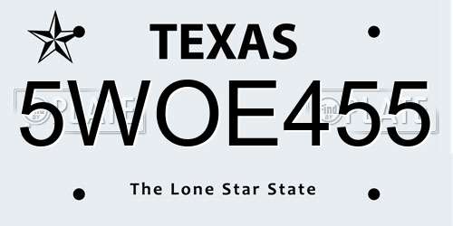 5WOE455 Texas License Plate