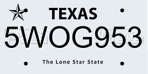 5WOG953 Texas License Plate