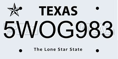 5WOG983 Texas License Plate