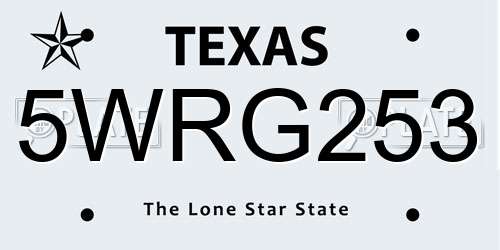 5WRG253 Texas License Plate