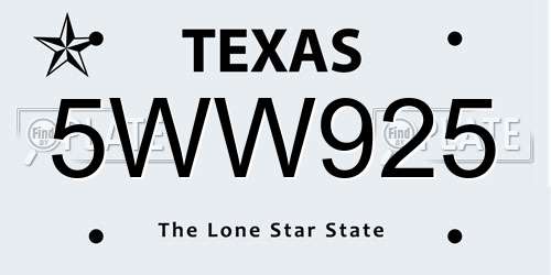5WW925 Texas License Plate