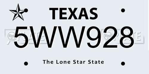 5WW928 Texas License Plate