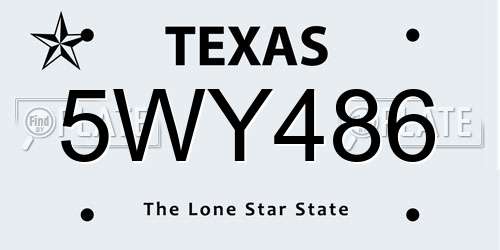 5WY486 Texas License Plate