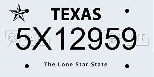 5X12959 Texas License Plate