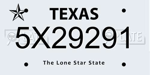 5X29291 Texas License Plate