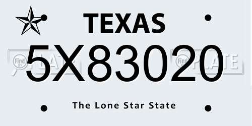 5X83020 Texas License Plate