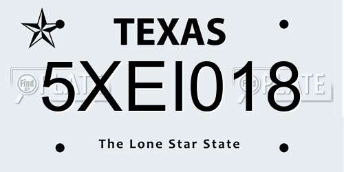 5XEI018 Texas License Plate