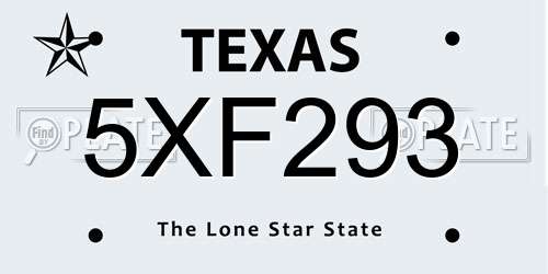 5XF293 Texas License Plate