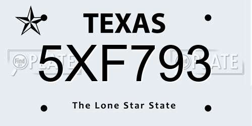 5XF793 Texas License Plate