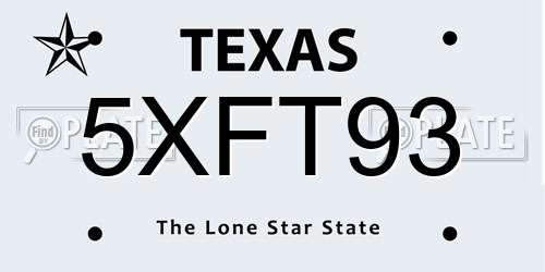5XFT93 Texas License Plate