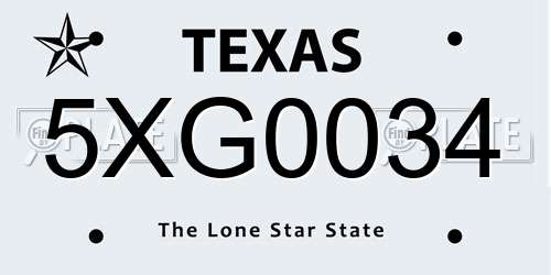 5XG0034 Texas License Plate