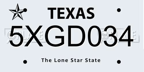 5XGD034 Texas License Plate