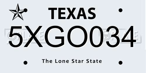 5XGO034 Texas License Plate