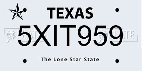 5XIT959 Texas License Plate