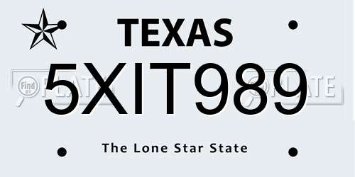 5XIT989 Texas License Plate