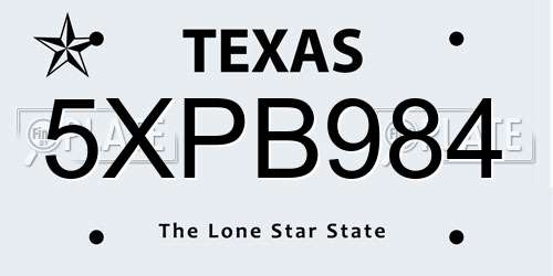 5XPB984 Texas License Plate