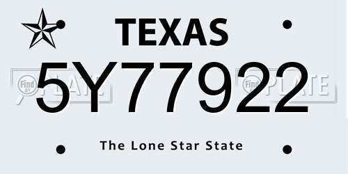 5Y77922 Texas License Plate