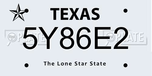 5Y86E2 Texas License Plate