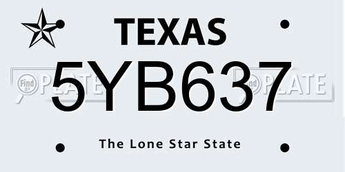 5YB637 Texas License Plate