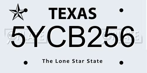 5YCB256 Texas License Plate