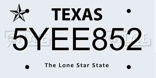 5YEE852 Texas License Plate