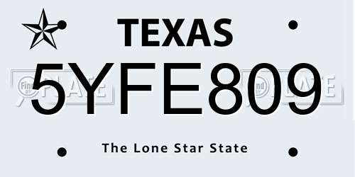 5YFE809 Texas License Plate