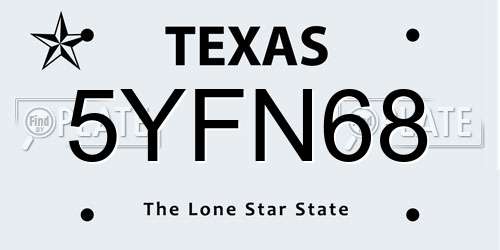 5YFN68 Texas License Plate