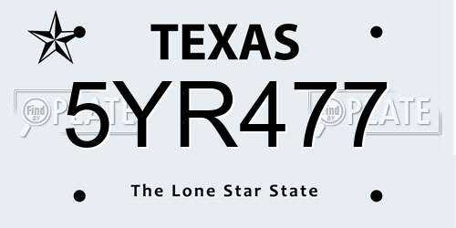 5YR477 Texas License Plate