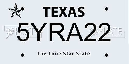 5YRA22 Texas License Plate