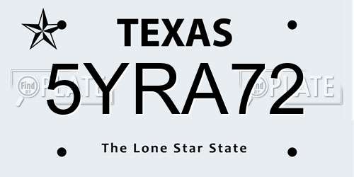 5YRA72 Texas License Plate