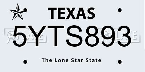 5YTS893 Texas License Plate