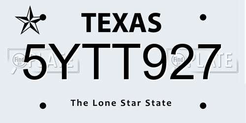 5YTT927 Texas License Plate