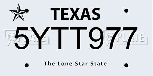 5YTT977 Texas License Plate