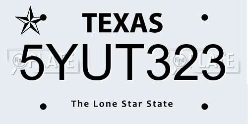 5YUT323 Texas License Plate