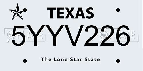 5YYV226 Texas License Plate