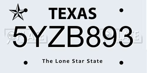 5YZB893 Texas License Plate
