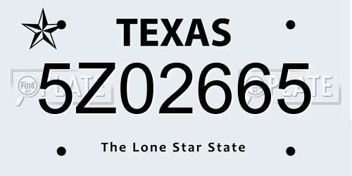 5Z02665 Texas License Plate