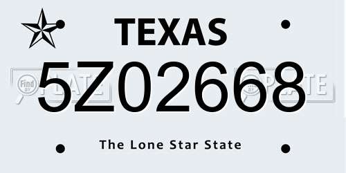 5Z02668 Texas License Plate