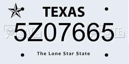 5Z07665 Texas License Plate