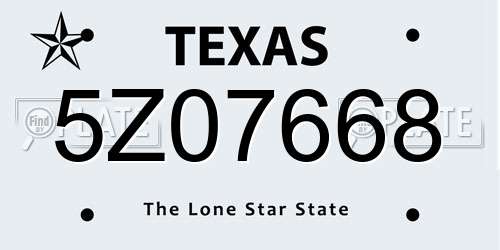 5Z07668 Texas License Plate