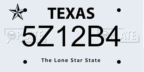 5Z12B4 Texas License Plate