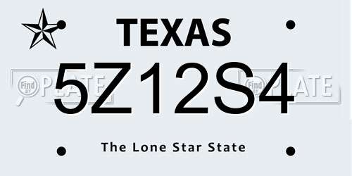 5Z12S4 Texas License Plate