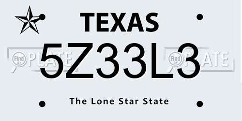 5Z33L3 Texas License Plate