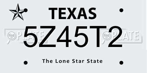 5Z45T2 Texas License Plate