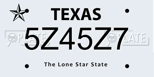5Z45Z7 Texas License Plate