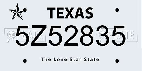 5Z52835 Texas License Plate