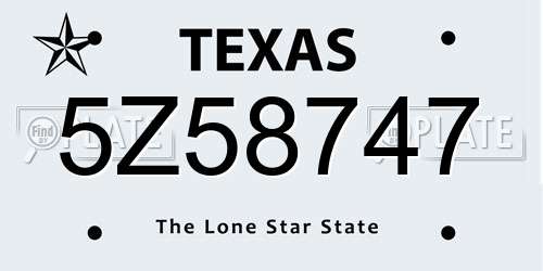 5Z58747 Texas License Plate